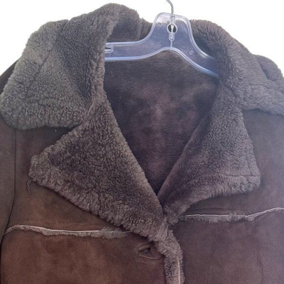 Peter Pan Canada Vintage 90s Shearling Leather Fur Short Coat Jacket Brown Warm - Picture 9 of 16